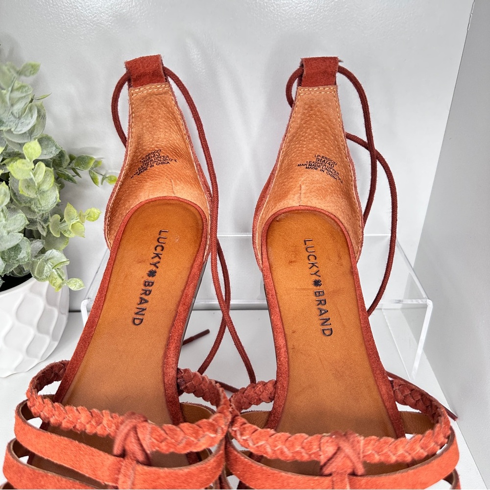 Lucky Brand Women’s Brocki Woven Orange Leather Wrap Flats Shoes Size 9 - Picture 8 of 11